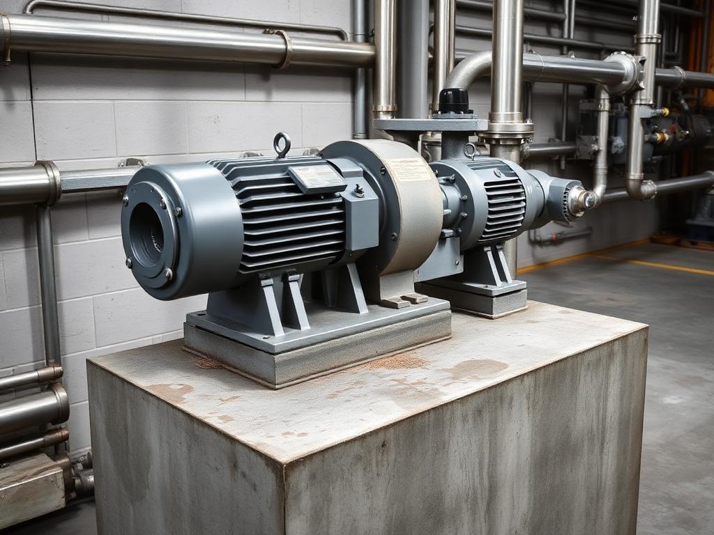 Centrifugaalpomp met elektromotor op een betonnen sokkel