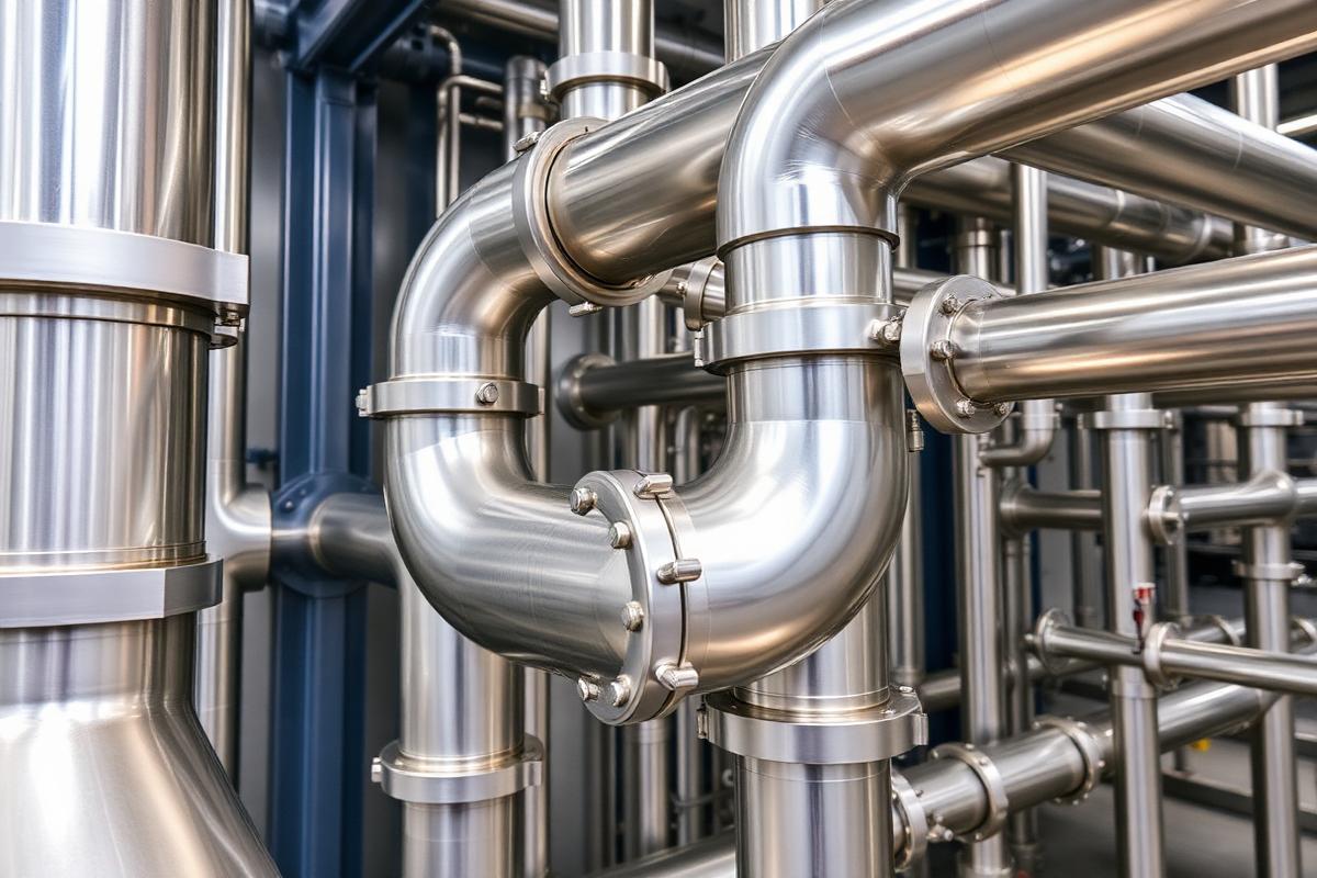 Inox leidingwerk met TIG-lasnaden in een procesruimte